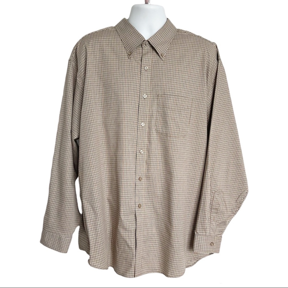Van Heusen Brown Plaid Cotton Casual Button Down Shirt XXL Tall 18-18.5